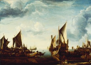 Der Besuch des Statthalters, Prinz Frederik Hendrik, bei der Flotte der Generalstaaten in Dordrecht im Jahr 1646, vor 1649 von Jan van de Capelle or Cappelle