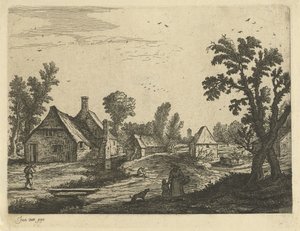Dorfansicht mit Frau und Kind in der Dorfstraße von Jan van de Cappelle (attributed to)