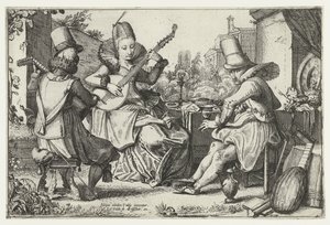 Elegante Gesellschaft, musizierend in einem Garten von Jan van de Velde (II)