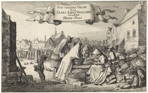 Figuren bei einem Gemüsestand auf einem Markt von Jan van de Velde (II)