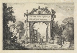 Figuren bei einem Tor in einer Landschaft von Jan van de Velde (II)