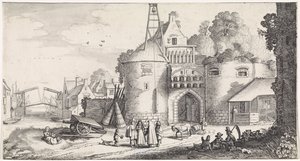 Figuren bei einem Stadttor (Playsante lantschappen ende vermakelycke gesichten)