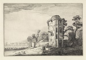 Hirte bei einem Turm mit einem Brunnen von Jan van de Velde (II)