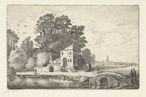 Haus bei einer Steinbrücke in einer Flusslandschaft von Jan van de Velde (II)
