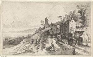 Küstenlandschaft mit einer Wassermühle