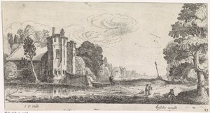 Landschaft mit Figuren bei einem befestigten Haus mit zwei Türmen von Jan van de Velde (II)