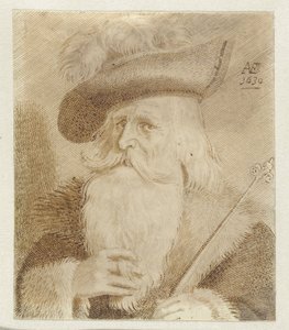 Mann mit Pelzkragen, Hut und Stab von Jan van de Velde (II)