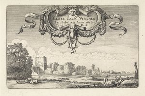 Ruhende Figuren in einer Landschaft mit Kühen und einem Turm