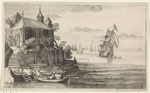 Zweimaster bei einer Küste mit einer Kapelle von Jan van de Velde (II)