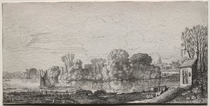 Landschaften: Eine kleine Kapelle an einem Teich von Jan van de Velde II