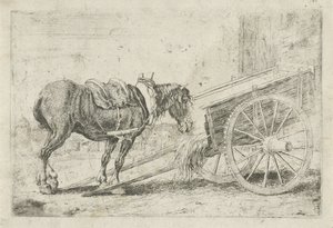 Pferd bei einem Wagen (Dieren, Zoographiam)