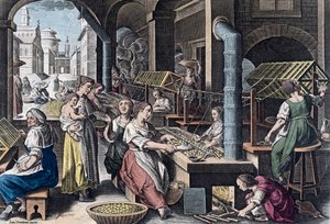Seidenproduktion in Europa im 16. Jahrhundert (Druck) von Jan van der (1523 1605) (after) Straet
