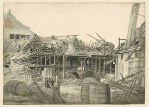 Überreste eines ausgebrannten Lagerhauses von Jan van der Heyden