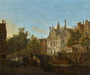 Ansicht des Oude Delft mit dem Gemeenlandshuis von Jan van der Heyden