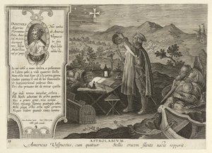 Amerigo Vespucci entdeckt das Kreuz des Südens mit einem Astrolabium, veröffentlicht 1600 von Jan van der Straet