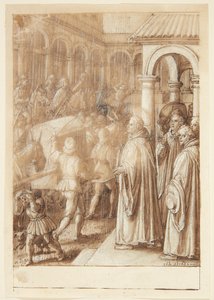 S. Giovanni Alberti Fiorentinos Geschichte. Der Heilige klagt die Bischöfe von Florenz auf dem Platz der Simonie an