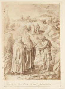 S. Giovanni Alberti Fiorentinos Geschichte. Der Heilige und der begleitende Mönch geben einem Bettler ihr letztes Brot von Jan van der Straet