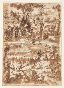 Oben: Erminia und der Hirte; Unten: Atalanta jagt den kalydonischen Eber von Jan van der Straet, called Stradanus