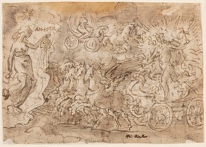 Seite eines Skizzenbuchs; Apollo und Aurora von Jan van der Straet, called Stradanus