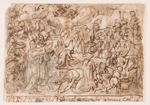 Seite eines Skizzenbuchs; Exodus - Sammlung von Manna; Opfer von Jan van der Straet, called Stradanus