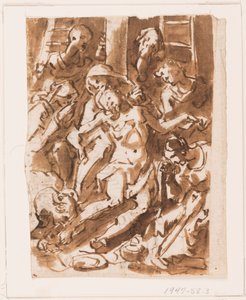 Seite eines Skizzenbuchs; Maria hält den Körper Christi am Fuß des Kreuzes von Jan van der Straet, called Stradanus