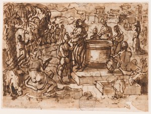 Seite eines Skizzenbuchs; Moses und die Töchter Jethros