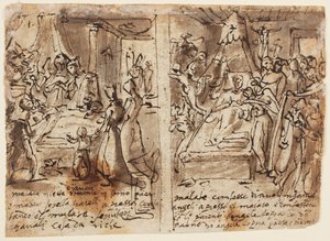 Seite eines Skizzenbuchs; Der sterbende Fromme von Jan van der Straet, called Stradanus