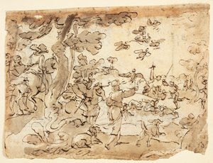 Recto: Vogeljagd mit Falken; Verso: Lunette verziert mit Tieren, Steinbock und Laub