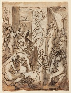 Recto: Zeuxis malt Helena; Verso: Studien von Figuren für eine Illustration des achten Kreises, zehnter Bolgia von Dantes Inferno (Fälscher: Maestro Adamo, Sinon von Troja, Potiphars Frau)