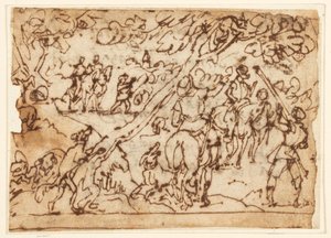Skizzenbuchseite; Jagdszene von Jan van der Straet, called Stradanus