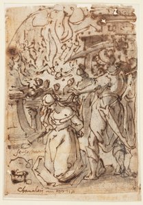 Skizzenbuchseite mit Enthauptung einer weiblichen Märtyrerin von Jan van der Straet, called Stradanus