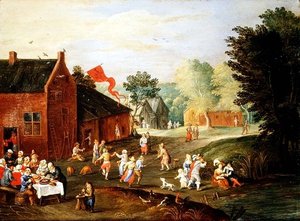 Bauernfest in einem Dorf von Jan van the Elder Kessel