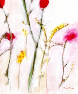 Blumen in Orange und Flieder, ca. 2019 von Janel Bragg