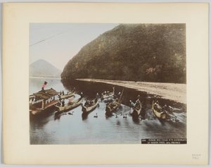Kormoranfischen am Nagara-Fluss, Präfektur Gifu, Japan (handkoloriertes s/w-Foto) von Japanese Photographer
