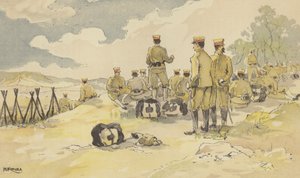 Ein Bataillon der kaiserlichen Garde hält auf dem Weg nach Liao-yang an