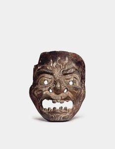 Eine Holz-Gigaku-Maske von Japanese School