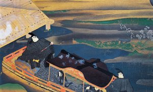 Boot im Mondlicht, Illustration aus dem Tagebuch der Murasaki Shikibu, Japanische Zivilisation von Japanese School