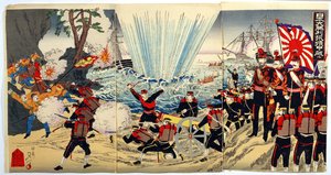 Küstenlandung japanischer Streitkräfte an chinesischen Ufern, eine Episode aus dem Chinesisch-Japanischen Krieg, späte 19. Jahrhundert von Japanese School