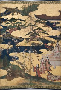 Detail von Frühling im Palast, sechsteilige Leinwand aus Die Geschichte von Genji (Detail)