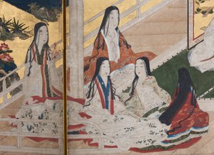 Detail von Frühling im Palast, sechsteilige Leinwand aus Die Geschichte von Genji (Detail) von Japanese School