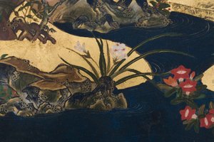 Detail von Frühling im Palast, sechsteilige Leinwand aus Die Geschichte von Genji (Detail) von Japanese School