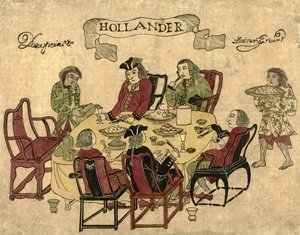 Niederländische VOC-Mitarbeiter werden von javanischen Dienern in Deshima bedient, 1790-1810 von Japanese School