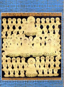 Fünfundachtzig Darstellungen des japanischen Buddha Amida Bosatsu. Gemälde auf Leinwand des 17. Jahrhunderts von Japanese School