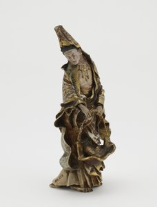 Figur von Kannon, die einen Fisch in einem Korb hält, Meiji-Ära