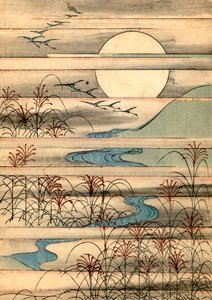 Vollmond über einer Flusslandschaft von Japanese School
