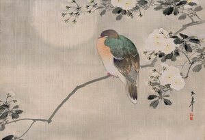 Japanische Seidenmalerei einer Taube