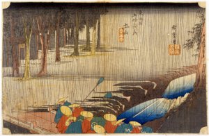 Landschaft im Regen. Japanischer Druck. 19. Jahrhundert. von Japanese School