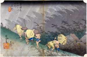 Landschaft im Regen. Japanischer Druck. 19. Jahrhundert. von Japanese School