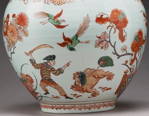 Große Flaschenvase, in Holland im Imari-Stil dekoriert, Ko-Imari, spätes 17. Jahrhundert (Irdenware mit Emaille überglasur) (Detail) von Japanese School