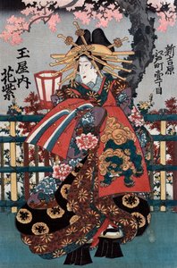 Linkes Panel eines japanischen Kurtisanen-Triptychons